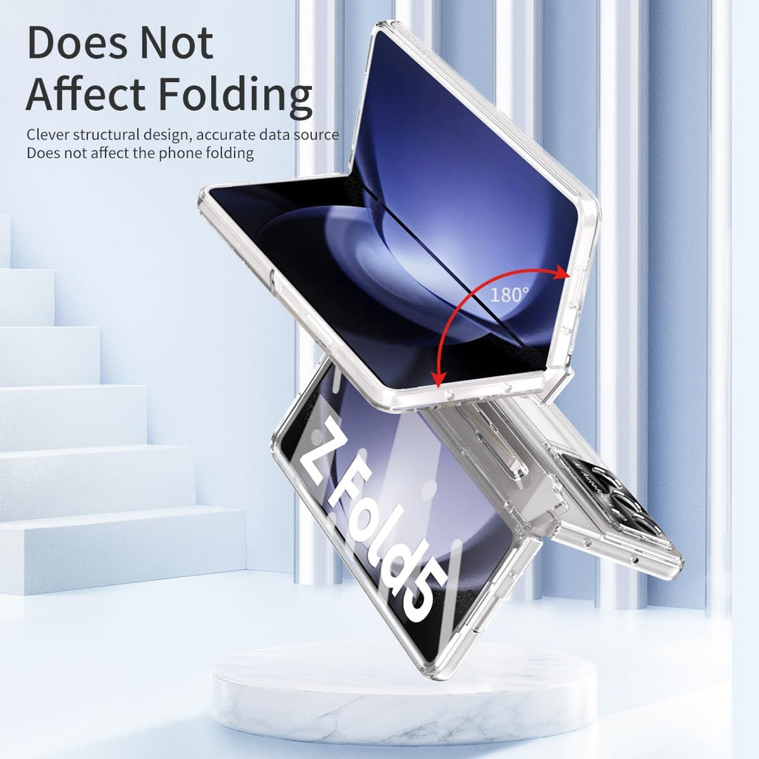 NINKI Kompatibel Samsung Galaxy Z Fold 3 Hülle mit S Pen Scharnierschutz,Luxus Beschichtung Transpar