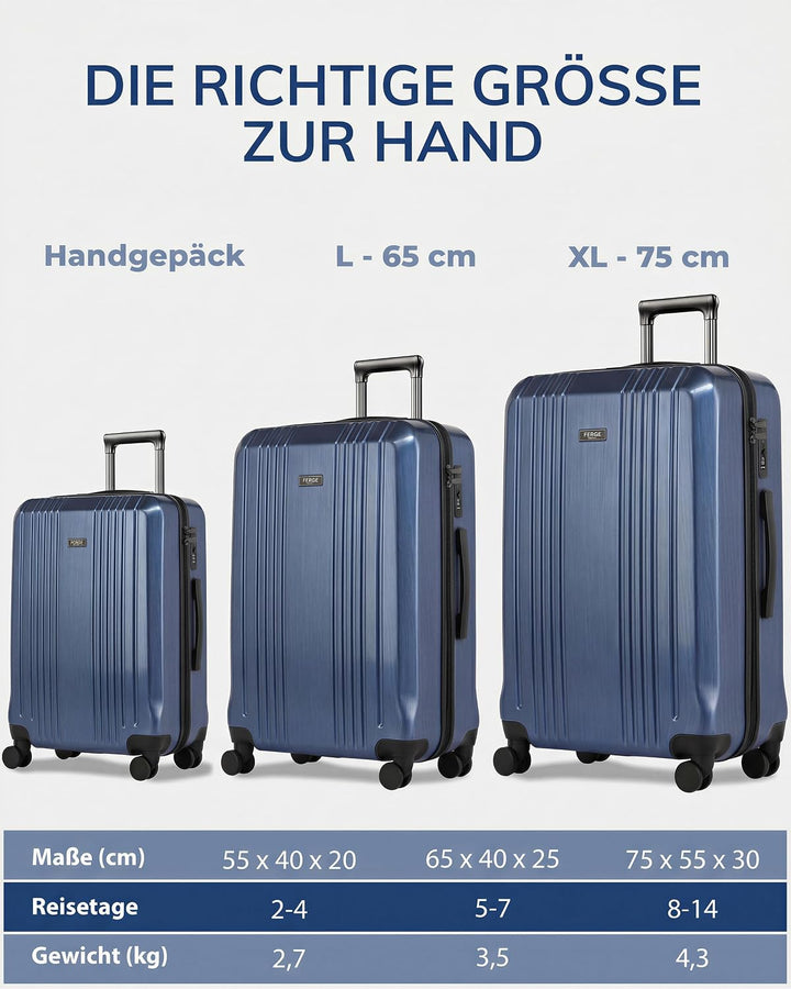 FERGÉ Kofferset 3 teilig Hartschale TSA-Zahlenschloss Cannes Reisekoffer Trolley-Set (Handgepäck, L,