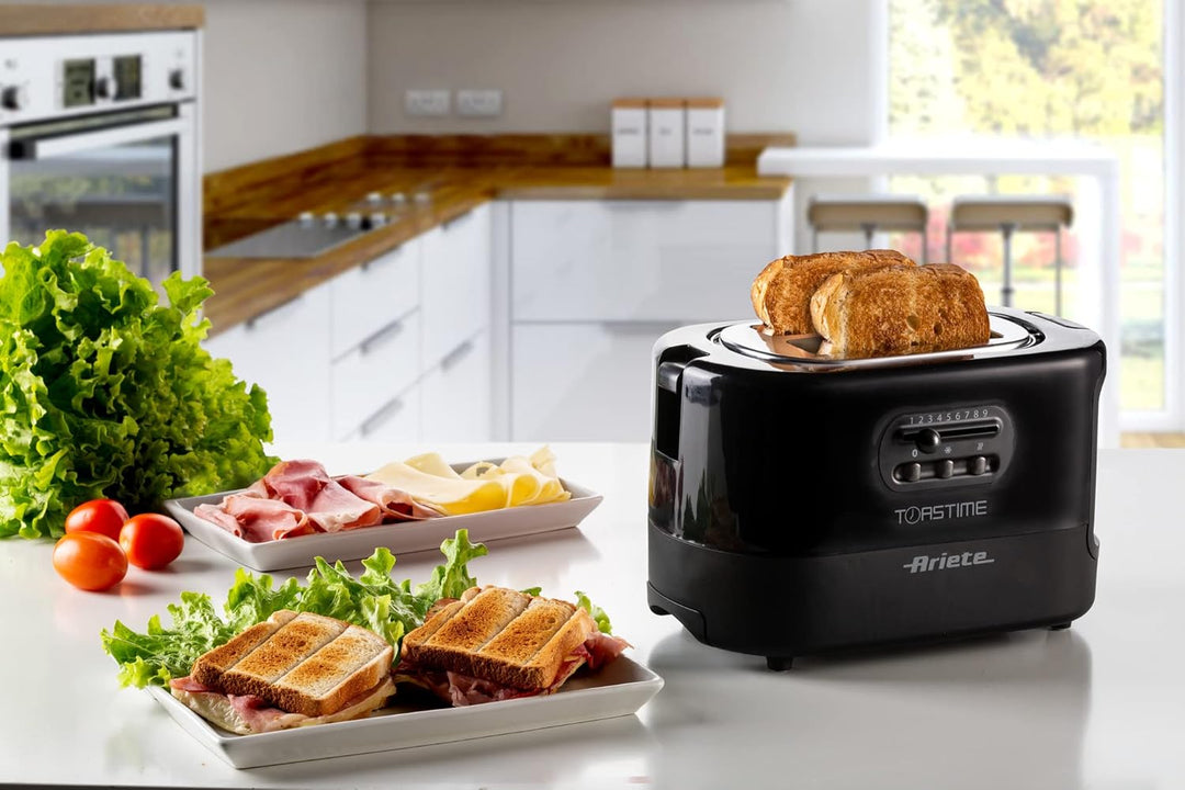Ariete 159 Toastime Toaster 2 Scheiben mit Zange mit Auftau- und Aufwärmfunktion, 700 W, Edelstahl,