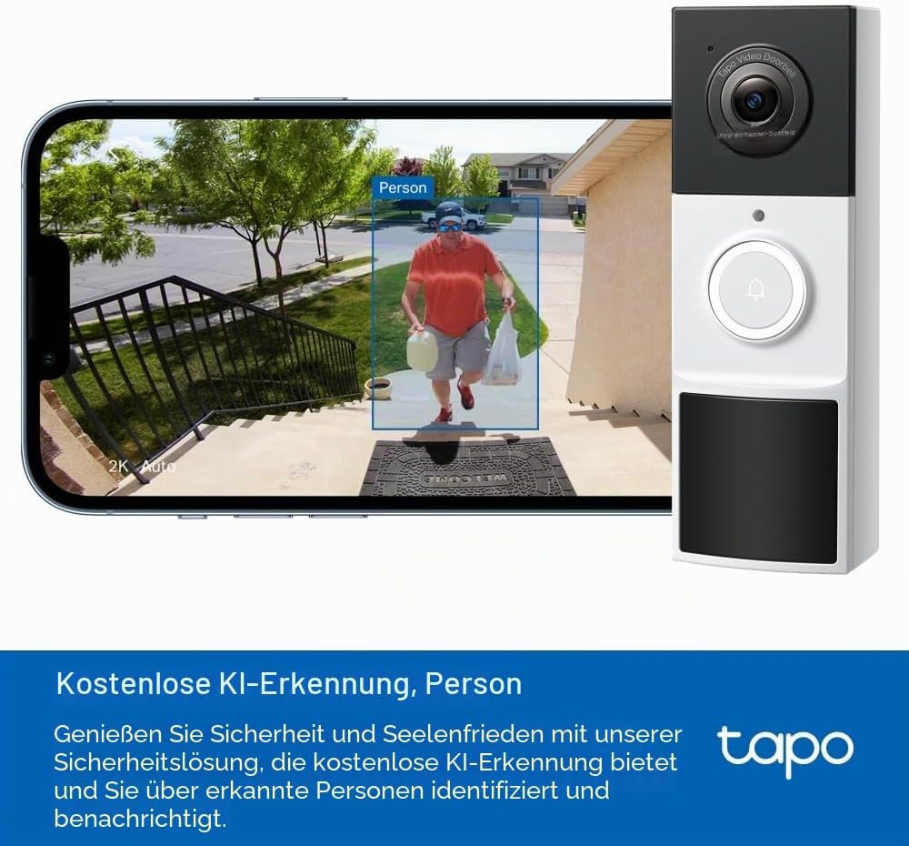 TP-Link Tapo D210 Video Türklingel Kamera, 2,4 GHz WLAN, Nachtsicht, Bewegungserkennung, Schwarz