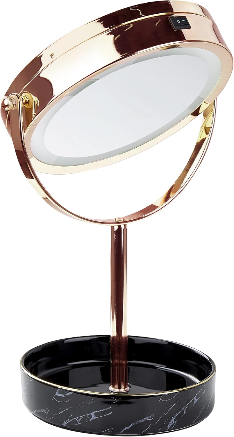 Kosmetikspiegel mit LED-Beleuchtung roségold/schwarz ø 26 cm doppelseitig Savoie