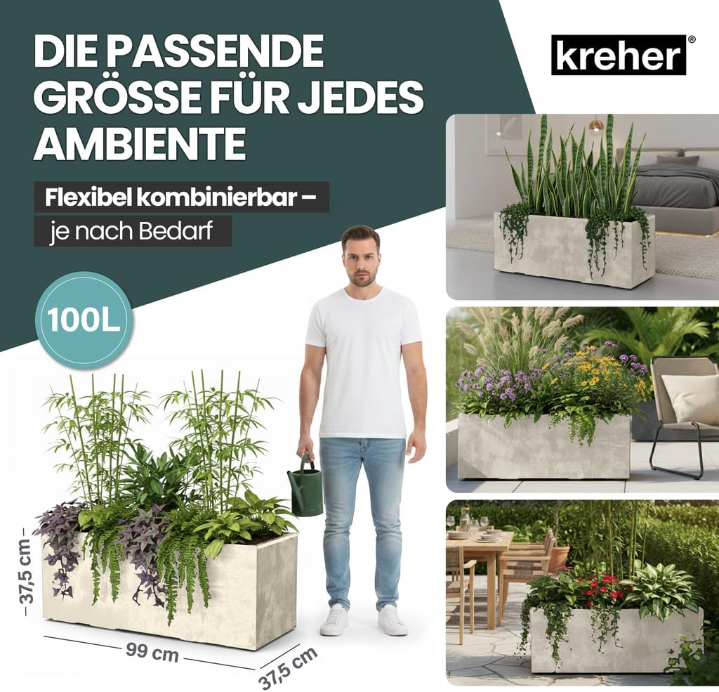 Kreher XL Pflanzkasten Millennium in verschiedenen Formaten und Farben. Tolle Naturstein Optik in Br