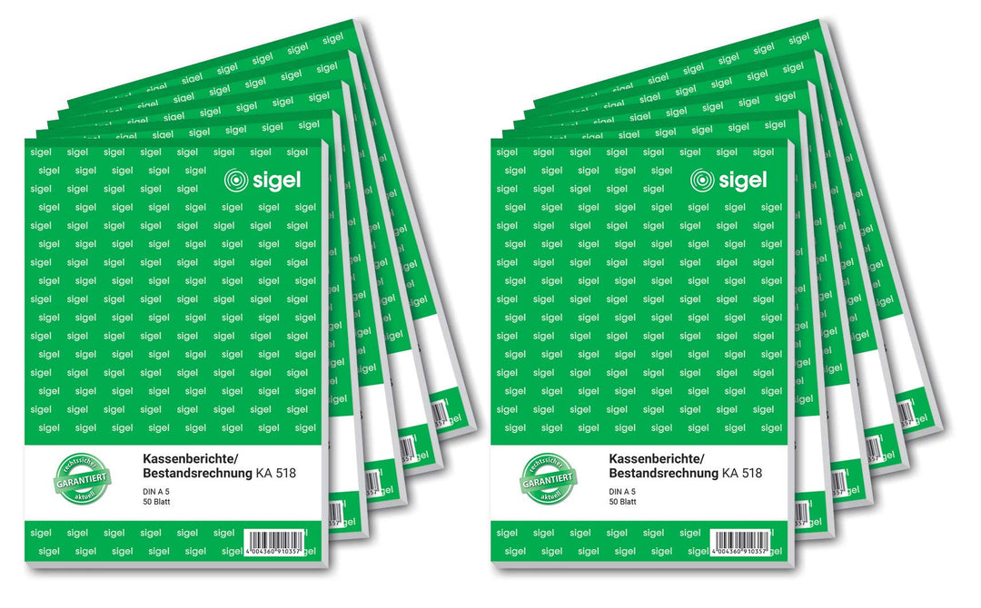 SIGEL KA518/10 Kassenbericht / Bestandsrechnung A5, 10 Stück á 50 Blatt 1fach, 10 Stück, 1fach, 10 S