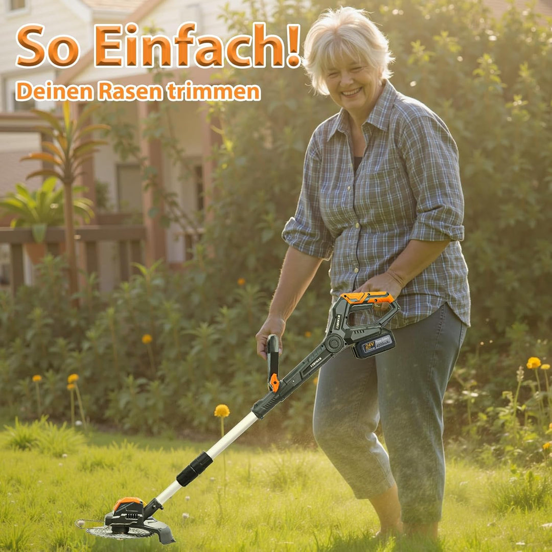 Akku Rasentrimmer Mit Akku und Ladegerät,Freischneider Akku Mit 1300W Motor, für Gartenpflege (Grey1