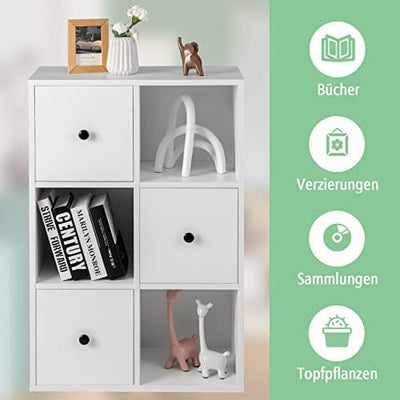 COSTWAY Standregal Holz, Bücherregal mit 3 Schubladen und 3 offene Regale, Holzregal Bücherschrank A