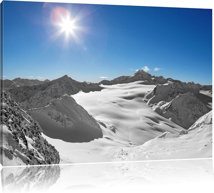 Sonne in den Winterbergen schwarz/weiss Format: 100x70 auf Leinwand, XXL riesige Bilder fertig gerah
