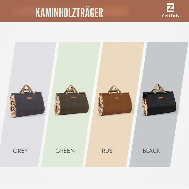 Kaminholzträger mit Griffen – gewachster Leinenholzträger für Brennholz, Holzträger für Brennholz, T