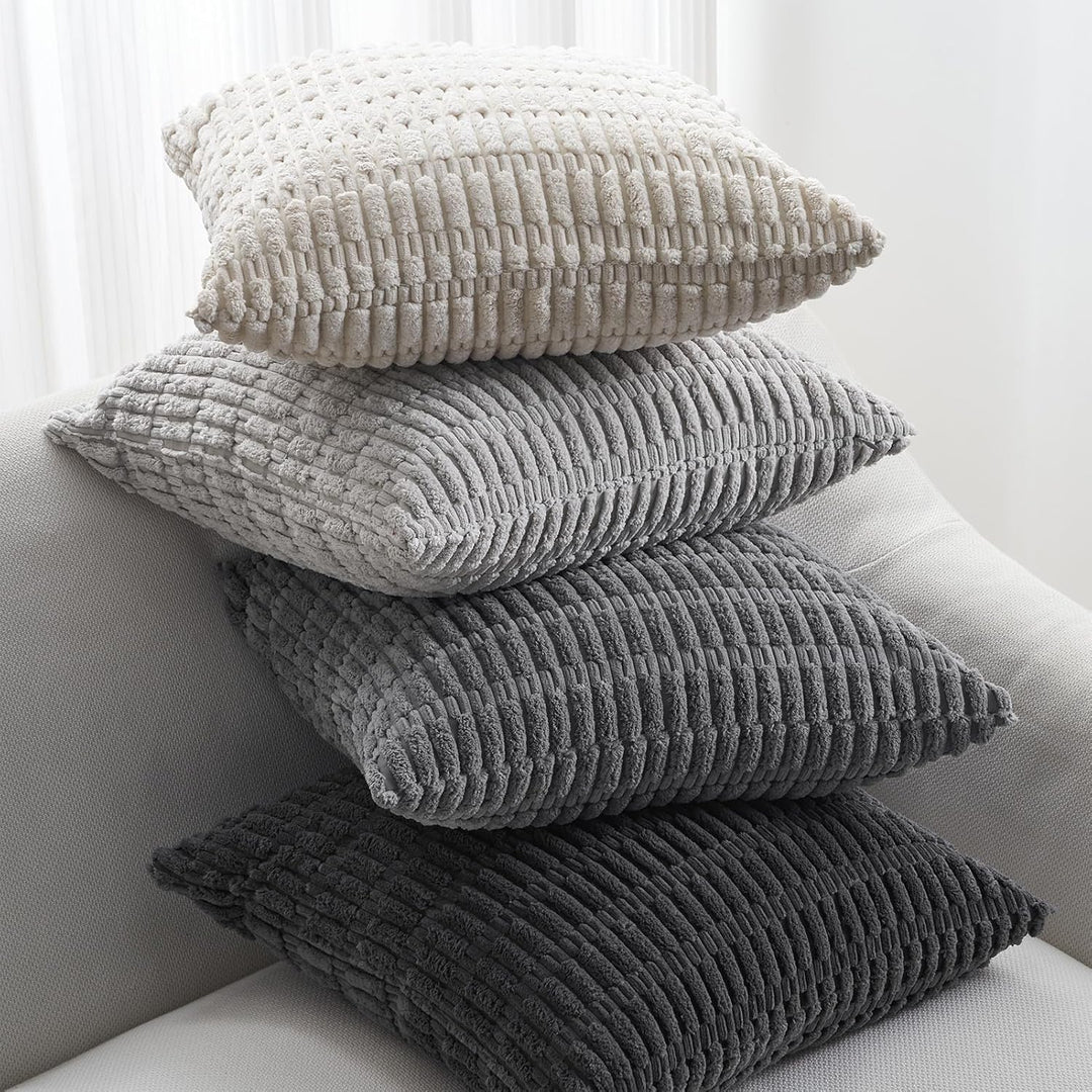 Topfinel 4er Set Boho Kissenbezug 40x40 cm grau Kordsamt Kissenbezüge Kissenhülle sofakissen dekokis