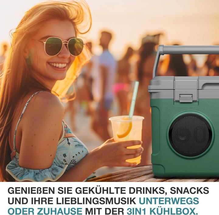 TOM 3in1 Musik Kühlbox 21l zum Kühlen, Warmhalten und Musik hören – mit Bluetooth Lautsprecher – Küh