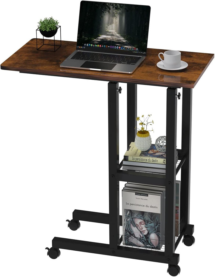 PIPIPOXER Beistelltisch mit Rollen Laptoptisch, Computertisch Höhenverstellbar Schreibtisch aus Holz