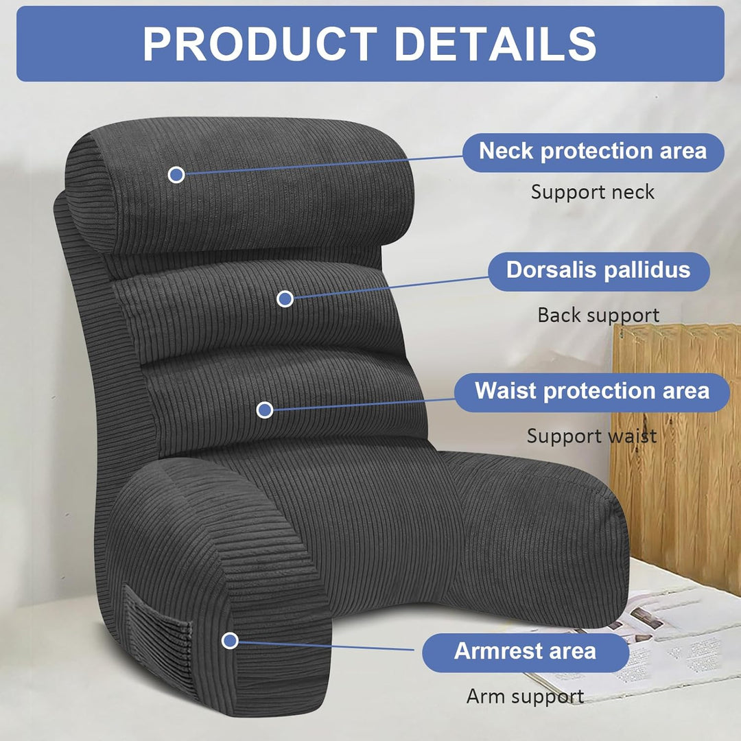 Lesekissen für bett und sofa mit Armlehnen &amp; Abnehmbarer Nackenstütze | 80x40cm Höhenverstellbares R