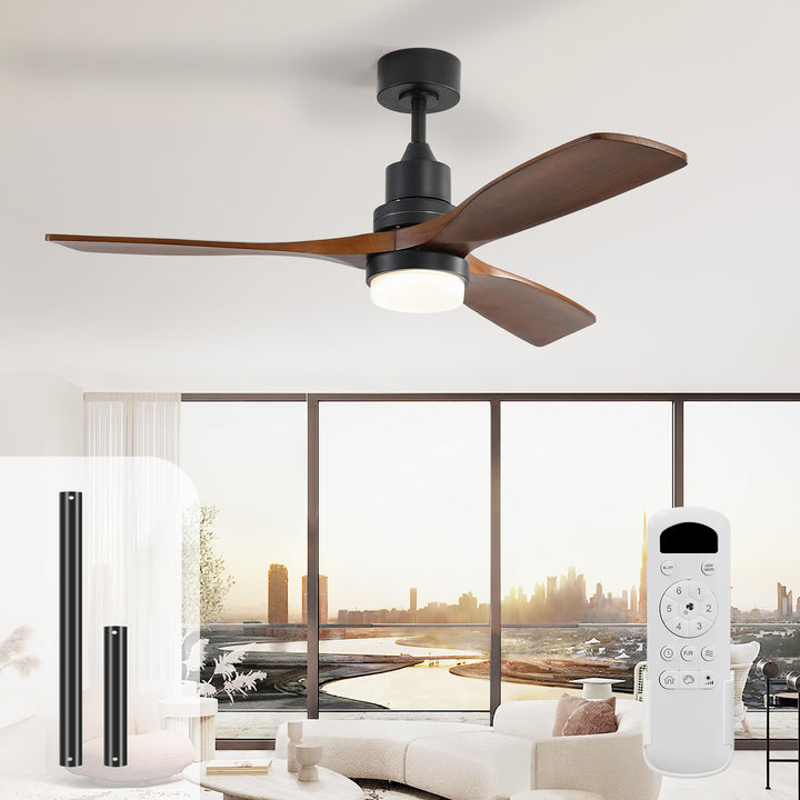 Sofucor Deckenventilator mit Beleuchtung und Fernbedienung, Deckenventilator mit Licht, 3 Holzlüfter