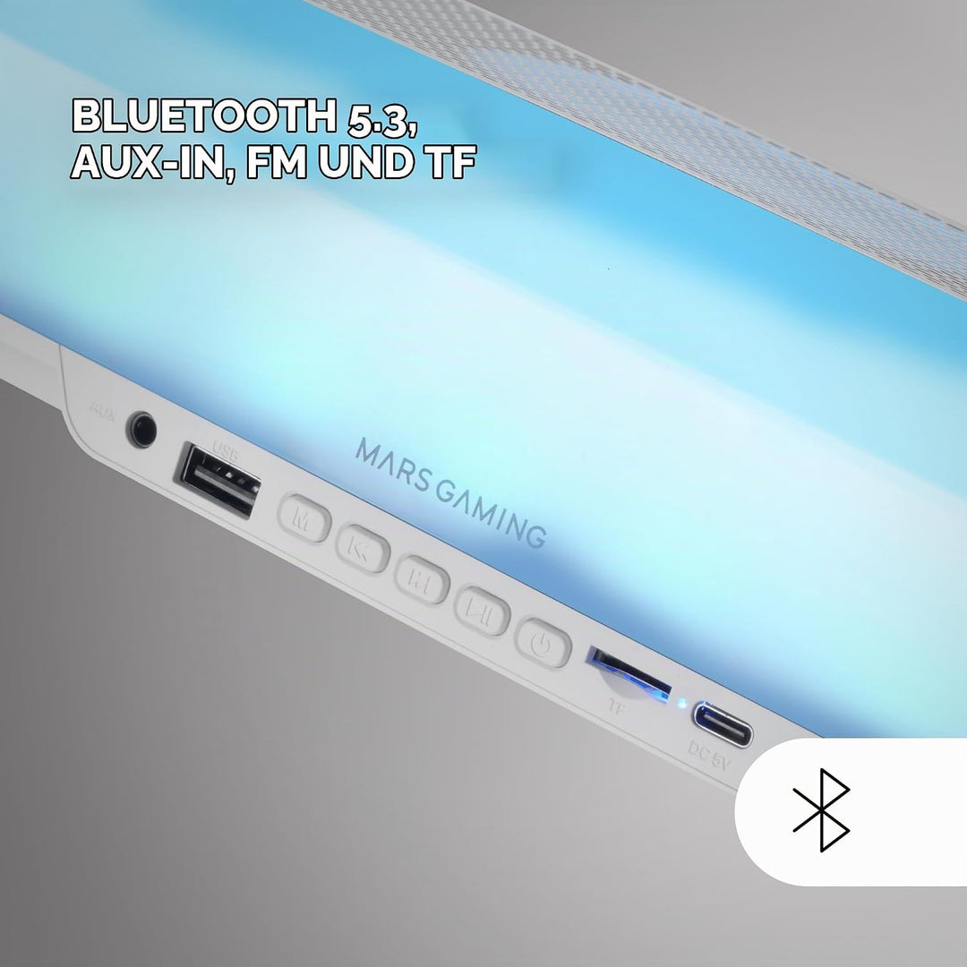 MARSGAMING MSB-ORB, Tragbarer Lautsprecher + Soundbar 20W, Orbilight RGB 360° Beleuchtung, Soundbar