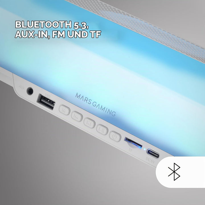 MARSGAMING MSB-ORB, Tragbarer Lautsprecher + Soundbar 20W, Orbilight RGB 360° Beleuchtung, Soundbar