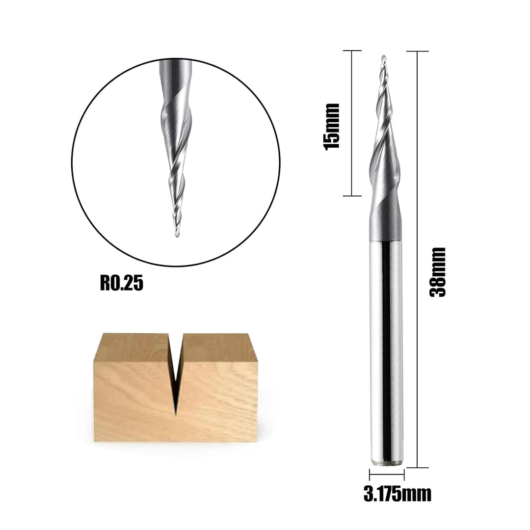 2 Stück 2 Flöten Kugelkopffräser mit Konischer Spitze CNC Gravierfräser R0,25mm 3,175mm (1/8") Schaf