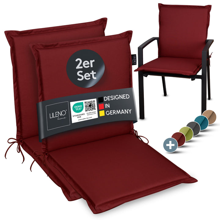 LILENO HOME Gartenstuhl Auflagen [2er Set - Niedriglehner] in Rot - Bequeme Liegen als Sitzauflagen