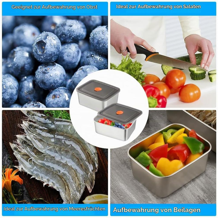 6 Stück Frischhaltedosen Mit Deckel,Meal Prep Boxen,Edelstahl | Lebensmittelbehälter Luftdicht 13,5*