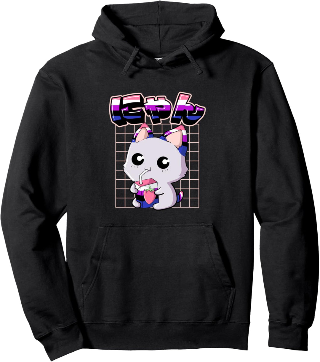 Genderfluid Pride Kawaii Katze Erdbeermilch Pullover Hoodie
