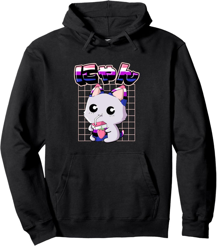 Genderfluid Pride Kawaii Katze Erdbeermilch Pullover Hoodie