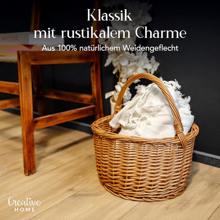 Creative Home Weidenkorb mit Henkel | 35 x 35 x 36 cm (+/- 2 cm) Gross und Leicht | Handgeflochten,