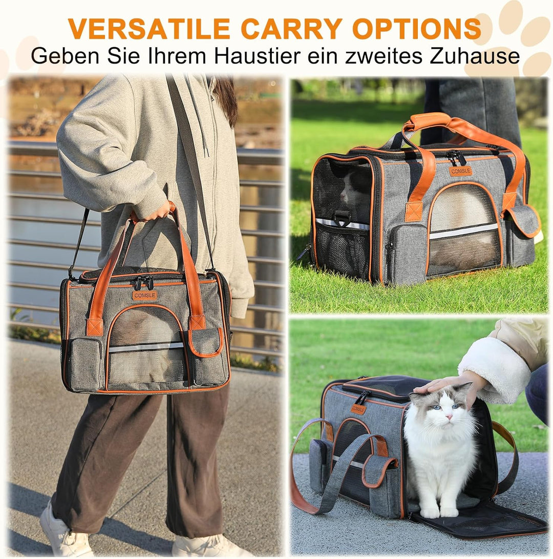 COMSLE Faltbare Transporttasche für Katze Hunde bis 7 kg L（50x28x30cm） Dunkelgrau, L（50x28x30cm） Dun