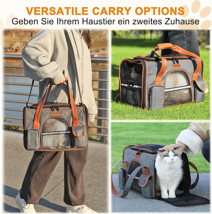 COMSLE Faltbare Transporttasche für Katze Hunde bis 7 kg L（50x28x30cm） Dunkelgrau, L（50x28x30cm） Dun