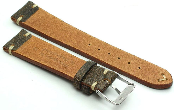 Sulla 20 mm Vintage Leder Uhrenarmband Handgemacht in Deutschland Retro Look Braun weisse Naht