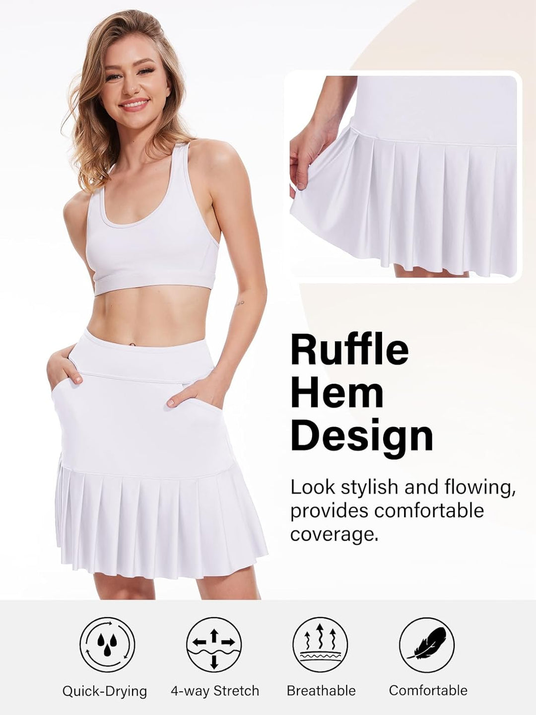 MOTEEPI 19" Golf Röcke für Frauen Knie Länge Ruffle Saum Rock Tennis Rock Athletic Skort für Workout