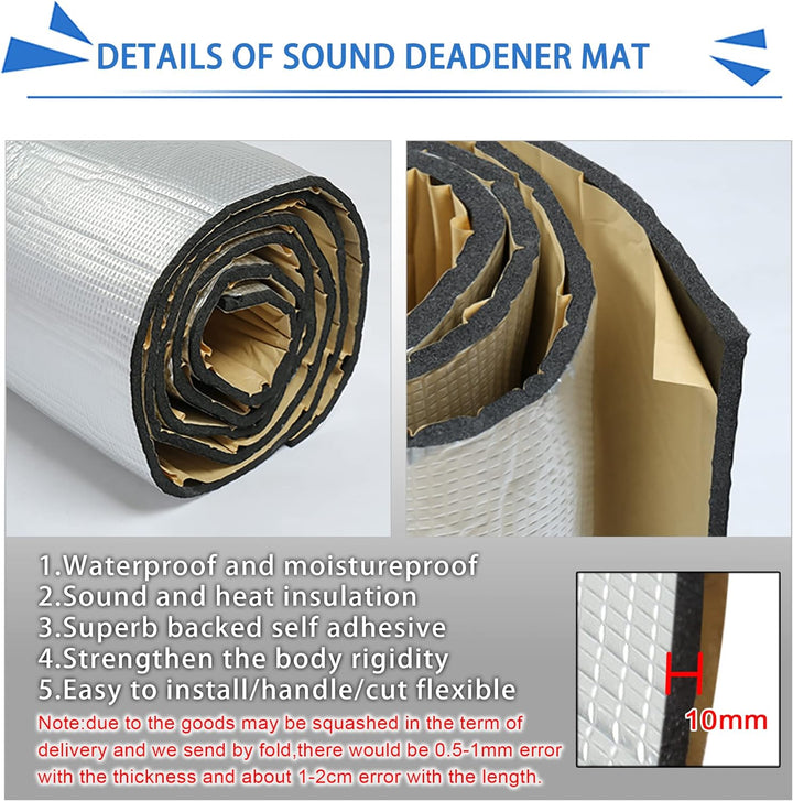 sourcing map 16,36sqft Anti Dröhn Dämmmatte Auto Wärmedämmung Sound Strasse Lärmdämpfer 10mm*152cm*1