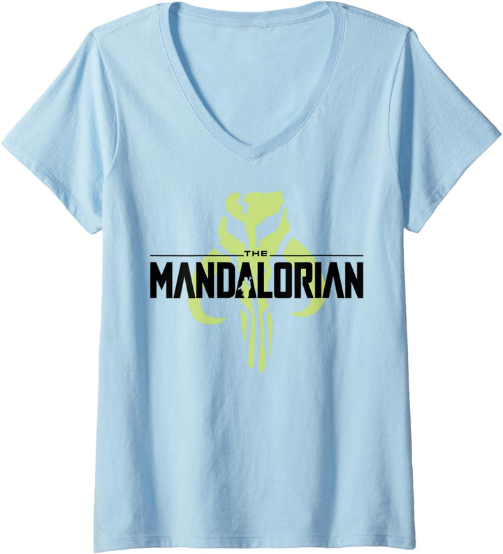 Star Wars The Mandalorian Neon Logo T-Shirt mit V-Ausschnitt