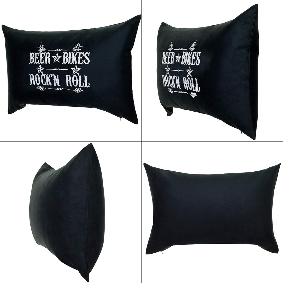Lustiges Kissen Beer, Bikes and Rock'n Roll Kissenbezug gefüllt | MC Dekokissen mit Füllung Wohnzimm