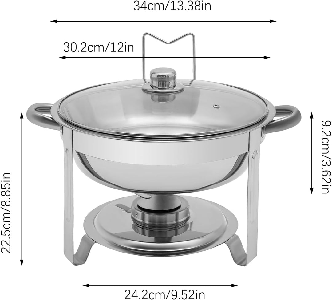Chafing Dish Buffet Set, 5L Rund Warmhaltebehälter, Edelstahl Speisewärmer mit Lagerung der Deckel,