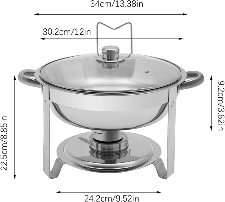 Chafing Dish Buffet Set, 5L Rund Warmhaltebehälter, Edelstahl Speisewärmer mit Lagerung der Deckel,