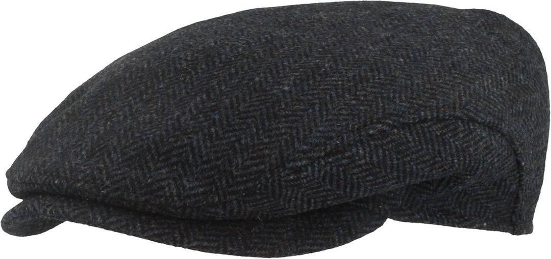 Breiter Herren Winter Schiebermütze mit Ohrenklappen Flatcap Schirmmütze 100% Wolle mit ausklappbare