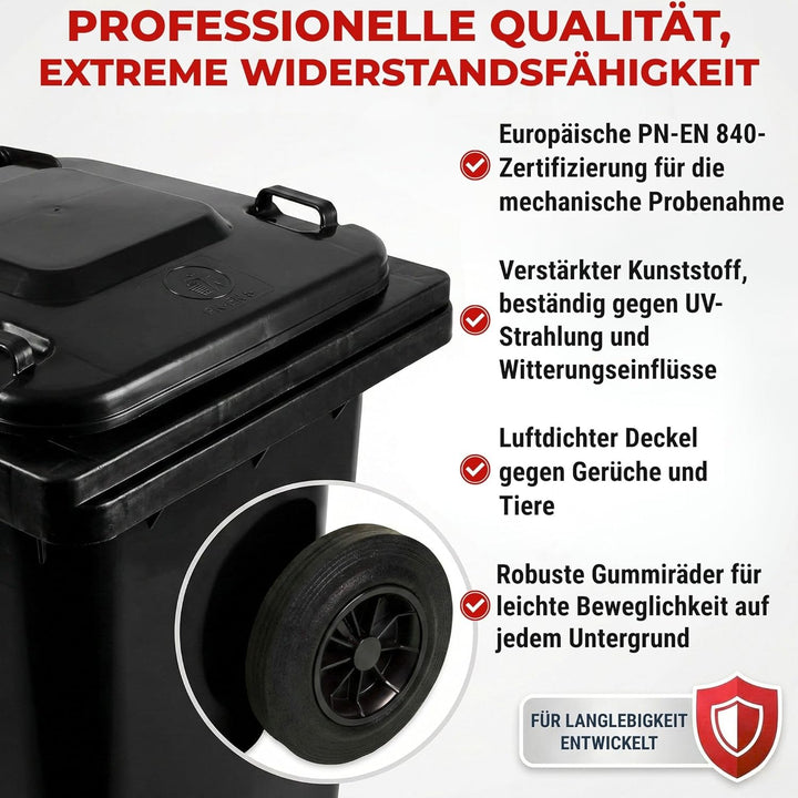 IMJ-Global Abfalleimer für Abfalleimer | PN-EN 840 | 240 Liter | mit Rollen | System zur mechanische