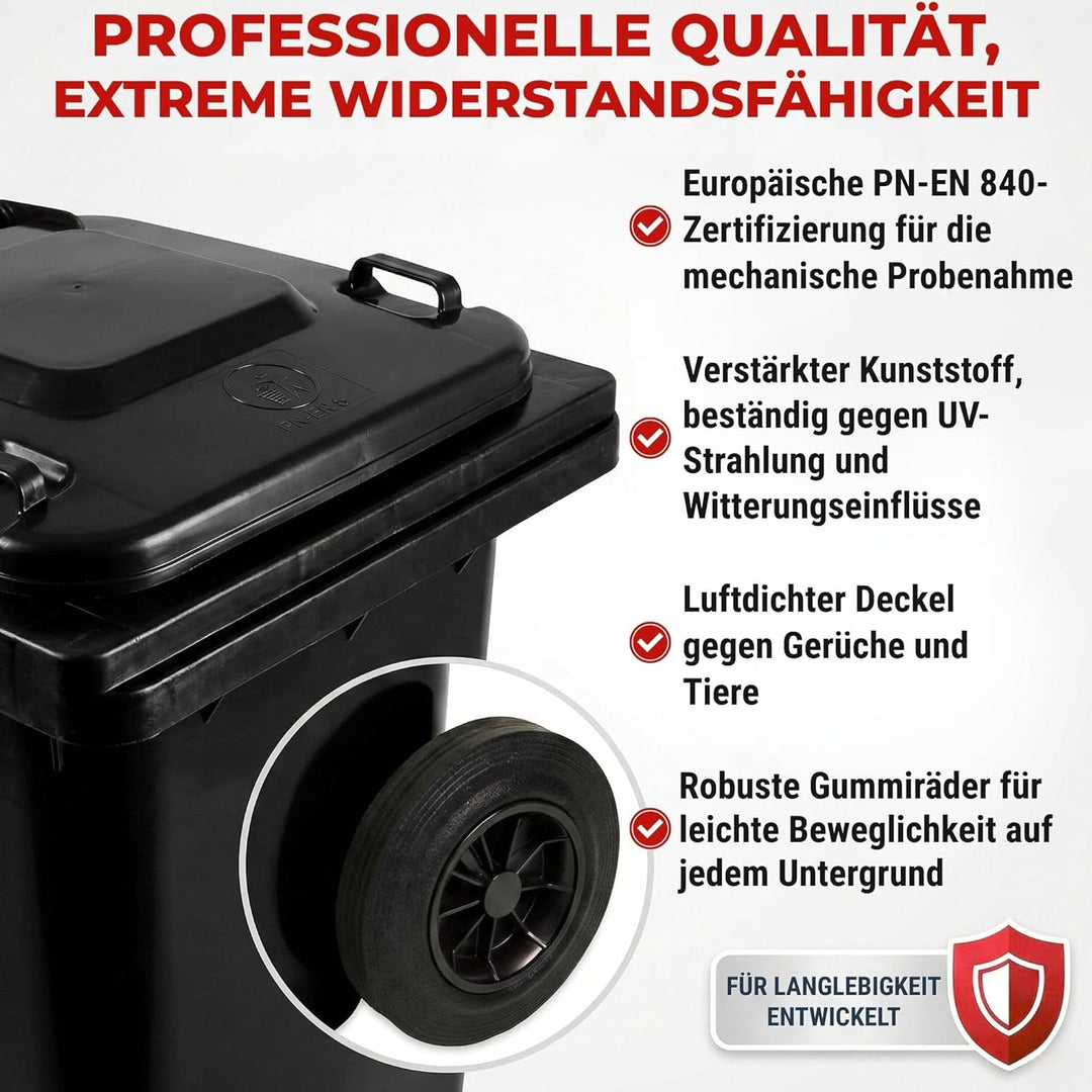 IMJ-Global Abfalleimer für Abfalleimer | PN-EN 840 | 240 Liter | mit Rollen | System zur mechanische