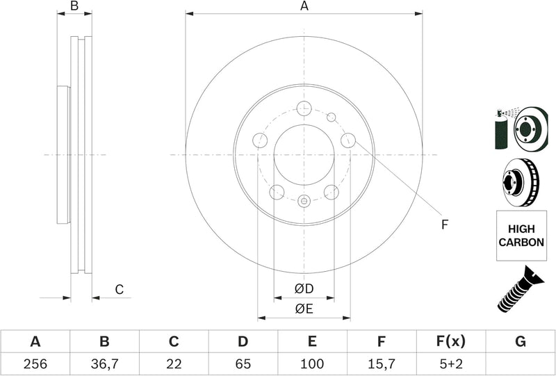 Bosch BD753 Bremsscheiben - Vorderachse - ECE-R90 Zertifizierung - zwei Bremsscheiben pro Set