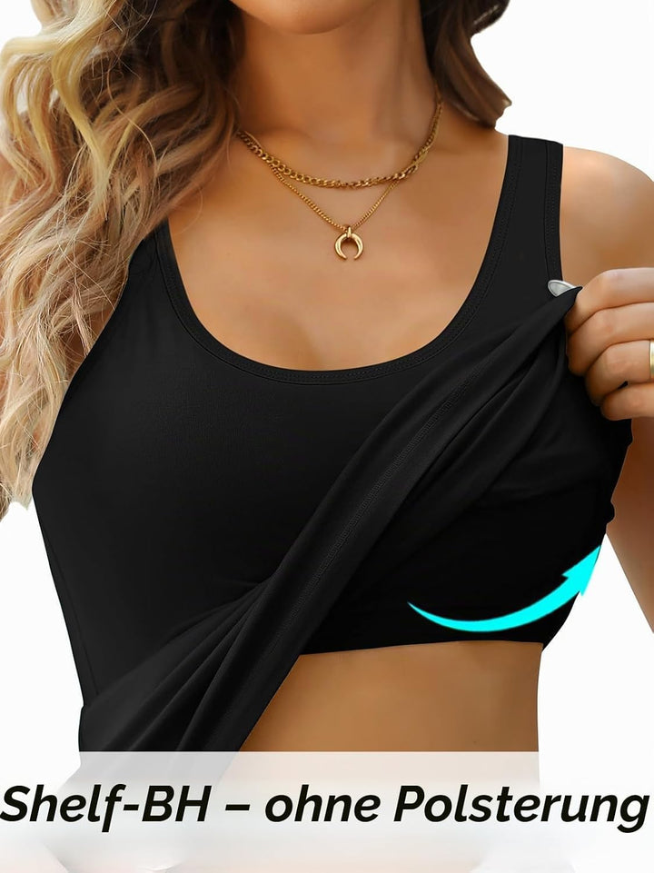 Charmo Unterhemd Damen BH-Hemd Basic Racerback Tank Tops mit Regal-BH Baumwoll Stretch eng Top Slim