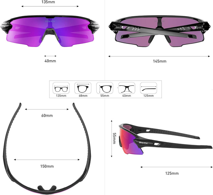 SCVCN Radfahrerbrille Polarisierte Sport Sonnenbrille mit 3 Austauschbaren Gläsern Männer Frauen 25,