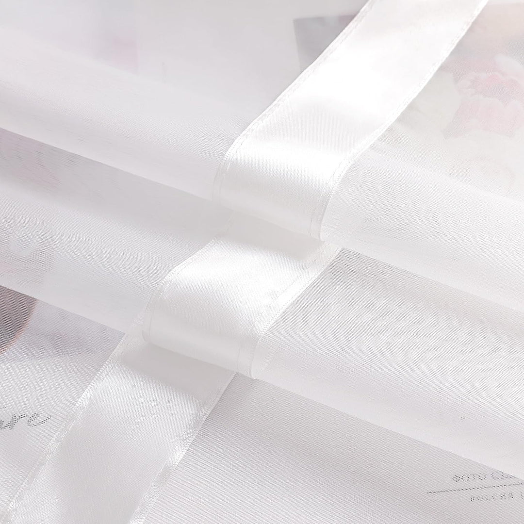 HongYa Stores Voile Gardine Schal Transparenter Vorhang mit Satinband Ösen H/B 145/450 cm Weiss H/B: