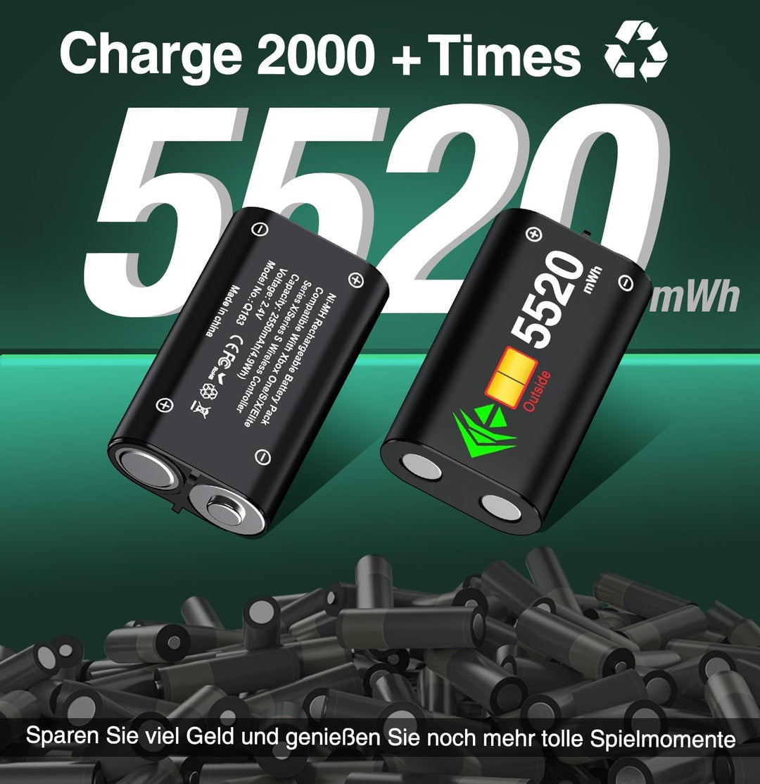 Controller Ladestation mit 2x5520mWh Akku für Xbox Serie X|S, Battery Pack für Xbox One/One S/X/Elit