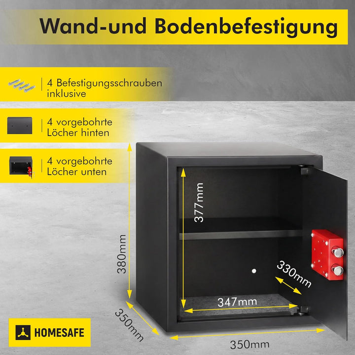 Homesafe HV38K Tresor Safe mit Schlüssel-Schloss, 38x35x35cm (HxWxD), Carbon Satin Schwarz, 38x35x35