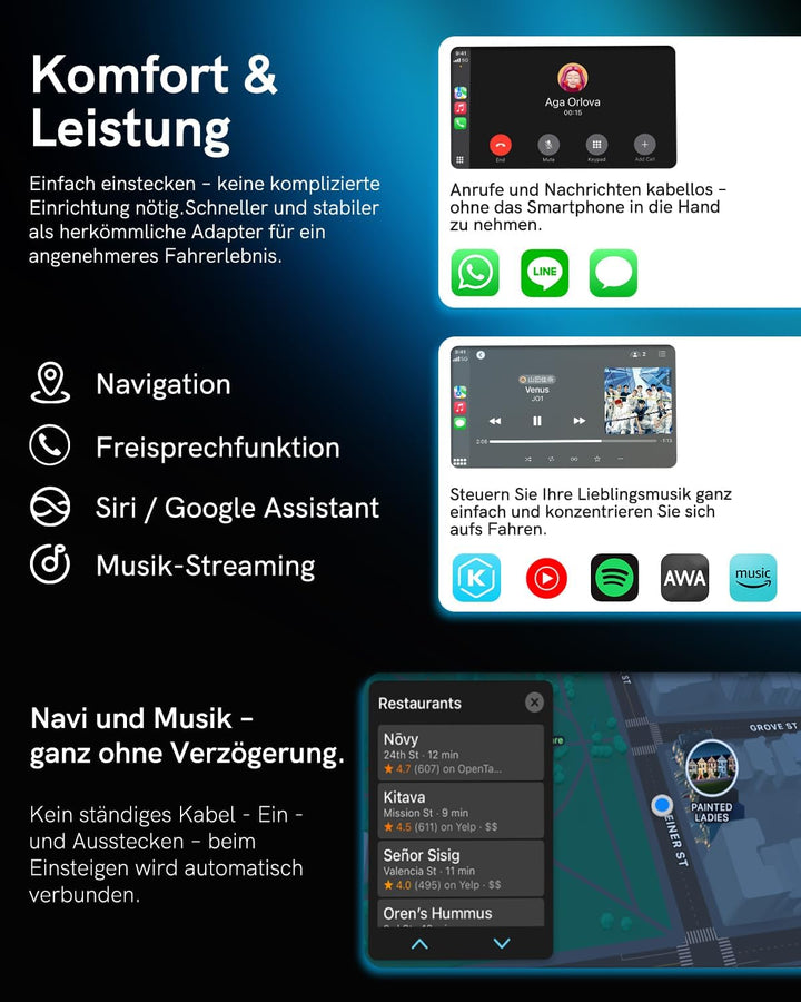 Wireless Carplay Adapter, 2 in 1 Android Auto&Carplay Wireless Adapter, Upgrade von Wired CarPlay au