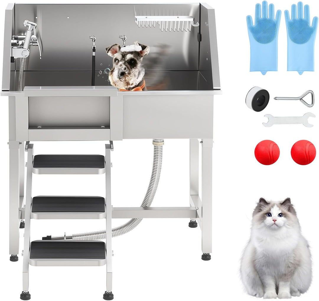 GarveeTech Hochwertige Hundebadewanne aus Edelstahl – Professionelle Waschstation mit Rampe, rutschf