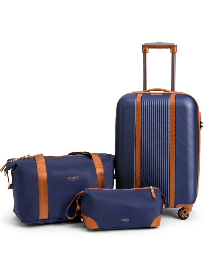 FERGÉ Handgepäck Koffer Set 3 teilig Kabinenkoffer Hartschale 55 x 40 x 22 cm + Reisetasche + Kultur