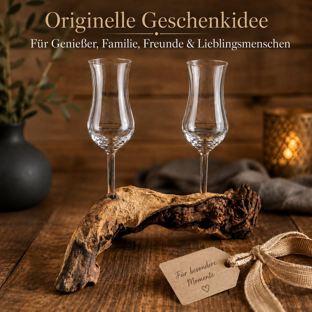 Deggelbam Schnapsgläser/Grappagläser/Grappawurzel edel auf Einer Wurzel aus echtem Holz. Jedes Stück