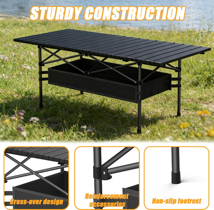 Verdego Klapptisch Camping 120 x 50 x 50 cm, Campingtisch Klappbar mit Tragetasche, Netztasche, Rosa