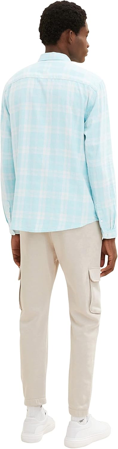 TOM TAILOR Denim Herren Hemd mit Karomuster S 30791 - Light Dusty Blue White Check, S 30791 - Light