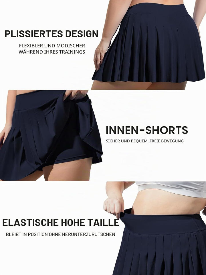 Moon Wood Damen Mini Rock Elastisch Hohe Taille Solid Basic Gefaltet Röcke Tennis Skater Skirt Kurz