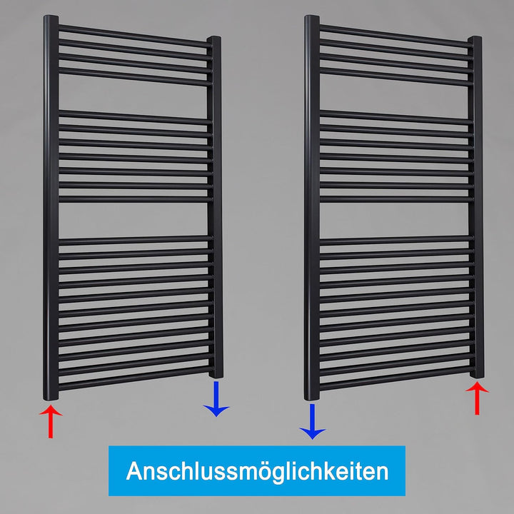 Heizkörper Badheizkörper Handtuchwärmer mit Seitenanschluss unten schwarz (1160 x 750 mm) (726 Watt